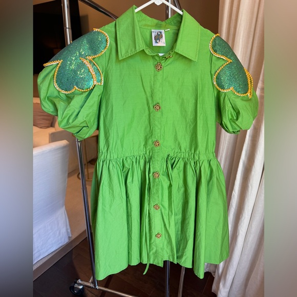 Queen Of Sparkle green shamrock poof sleeve dress - Picture 3 of 6